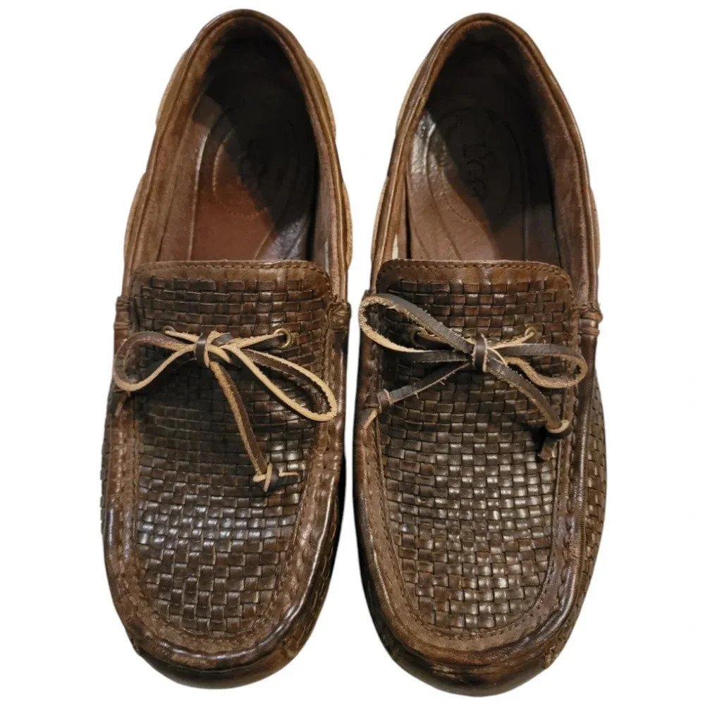 UGG Men's 9 Chester brown woven preppy casual slip-on loafers moccasins shoes